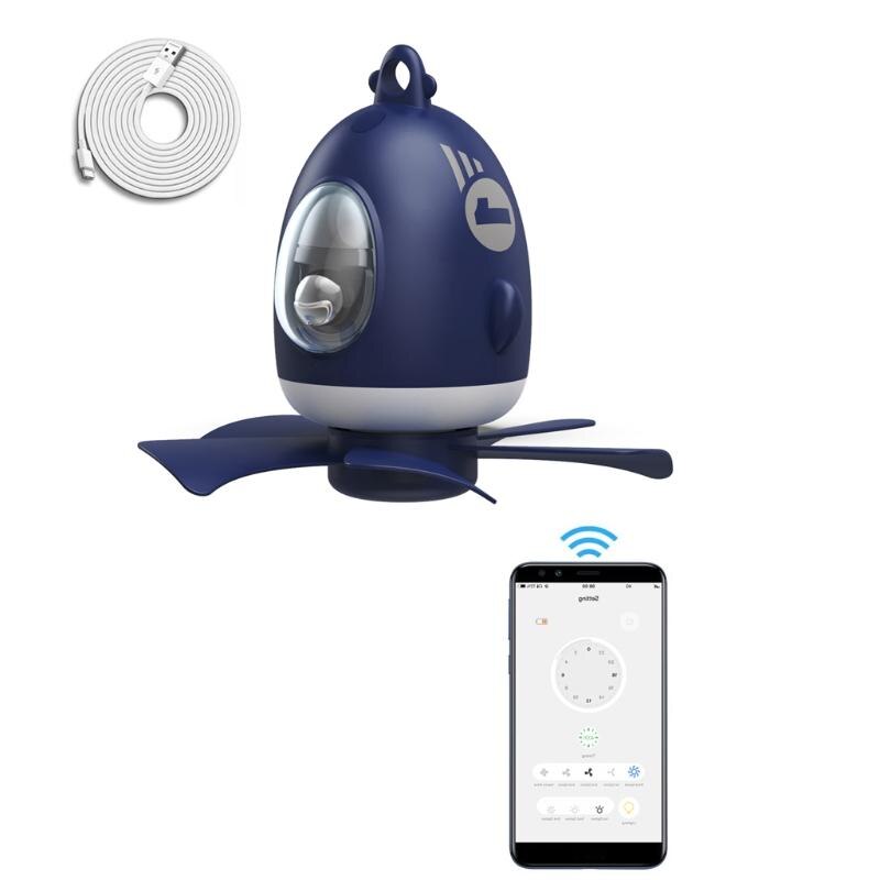 5V USB Ceiling Fan Smart App Control Timer LED Lamp 4 Speed Fan for Outdoor Bed School Dormitory and more 19QE: Blue