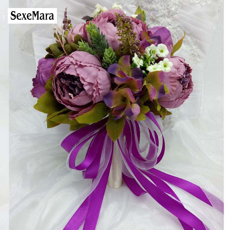 Purple artificial wedding bouquet bridal bouquet flower wedding party table garden decoration