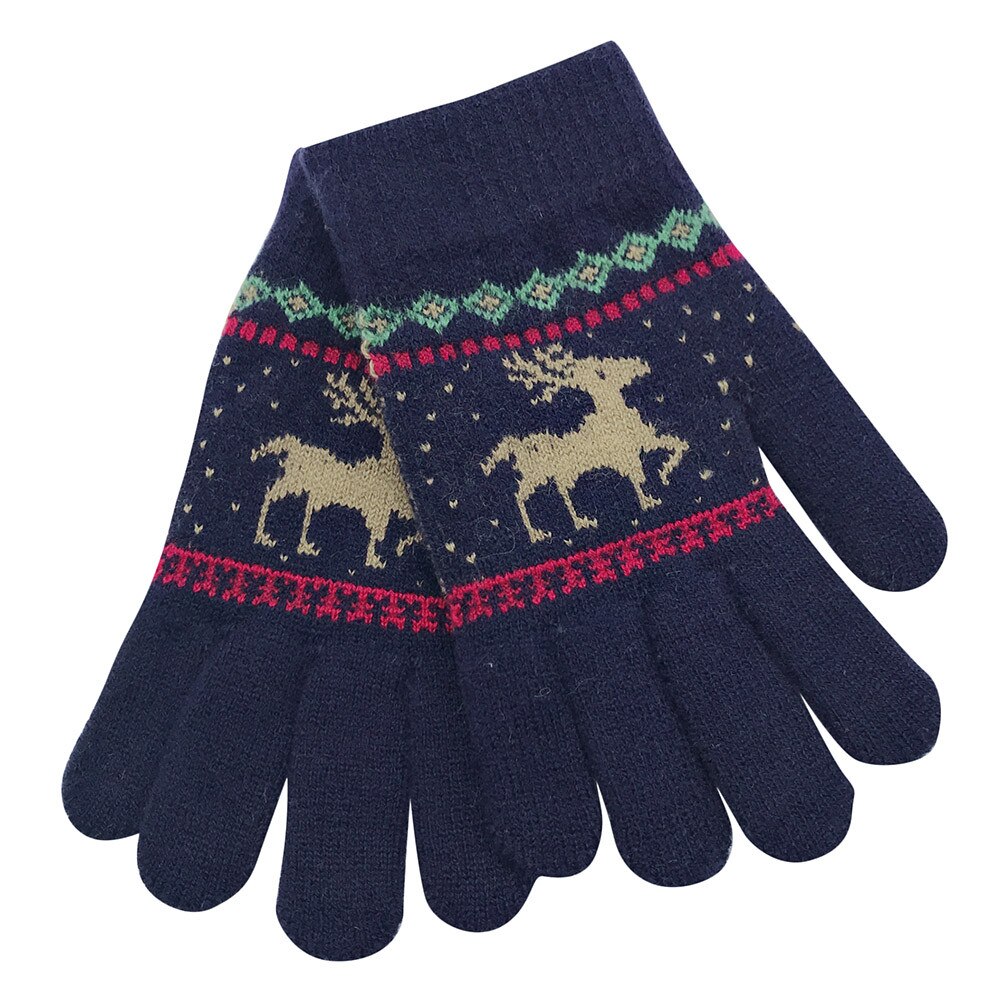 Kerst Kinderen Kids Jongens Meisjes Winter Warm Cartoon Herten Print Vinger Wanten Gebreide Casual Mode Handschoenen: Marine blauw