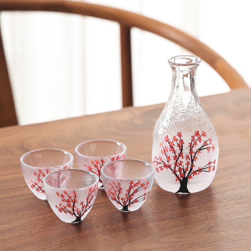 Japanese Sakura Sake Bottle Small Wine Glass Liquor Glass Wine Set Shochu Wine Cup Household Sake Warm Sake Bottle: group 1