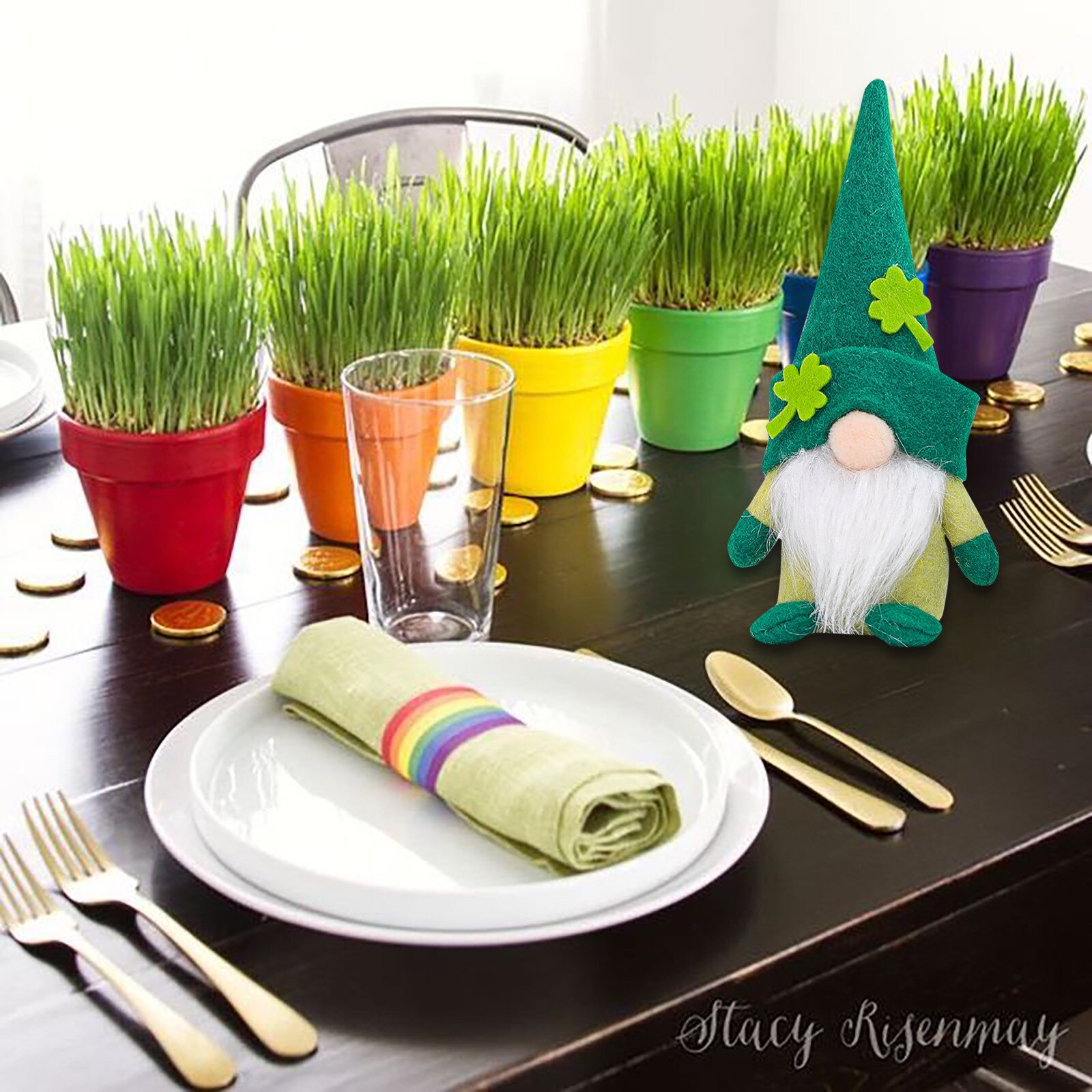 Poupée sans visage lot de 2 St.Patrick décorations de jour Gnome Tomte fait à la main lutin irlandais Nisse maison fête bricolage décorations