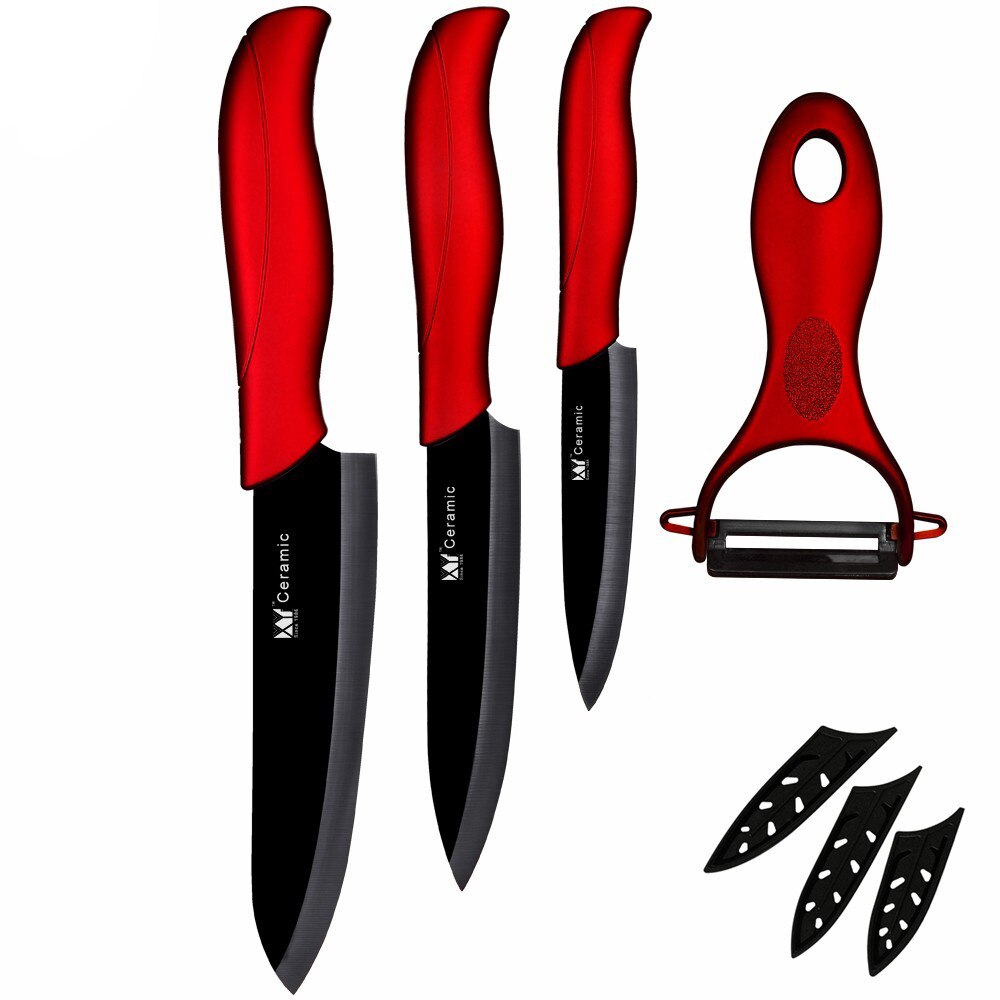cuchillo de cerámica de 3 4 5 6 pulgadas Juego de cuchillos de cocina + pelador Zirconia negra blanco hoja de cuchillo de Chef vegetariana herramienta de cocina: Peeler Set 02