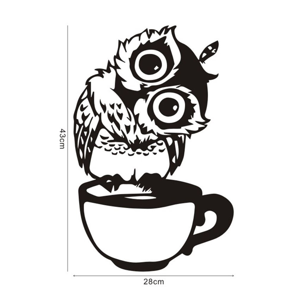 Søde tegneserieugle på krus vægklistermærker kaffe dekorativt mærkat til køkken spisestue vinyl klistermærker til kaffebar hjemindretning