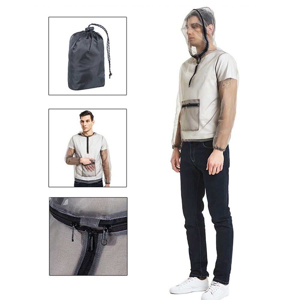 Men Outdoor Anti-mosquito Fishing Mesh Hooded Long Sleeve Jacket Coat Top Suit Fishing Camping Clothes