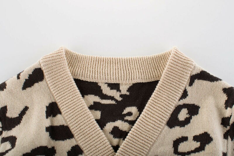 2019 di marca per bambini Del Bambino delle ragazze di Autunno Inverno cappotto di Leopardo manica lunga scollo a v Maglione di lavoro a maglia cappotto Khaki pulsante vestito caldo