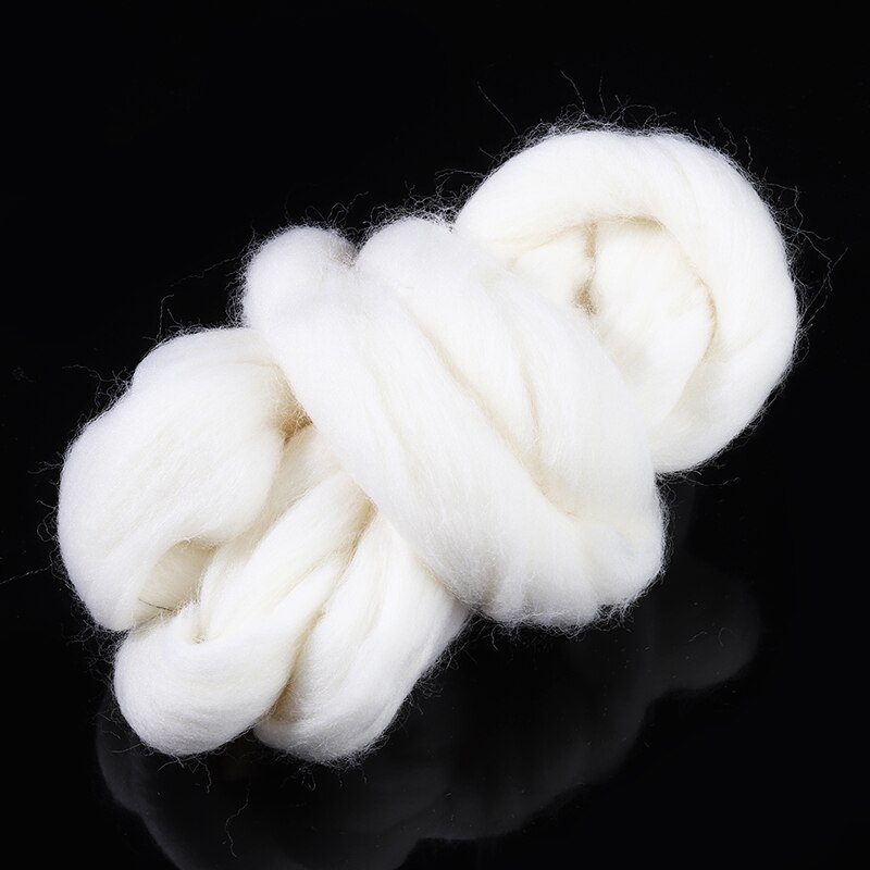 Myk hvitfarget ullfibertopper roving toving ullfiber til nåletoving håndspinning gjør-det-selv-håndarbeid stikke-søm 50g