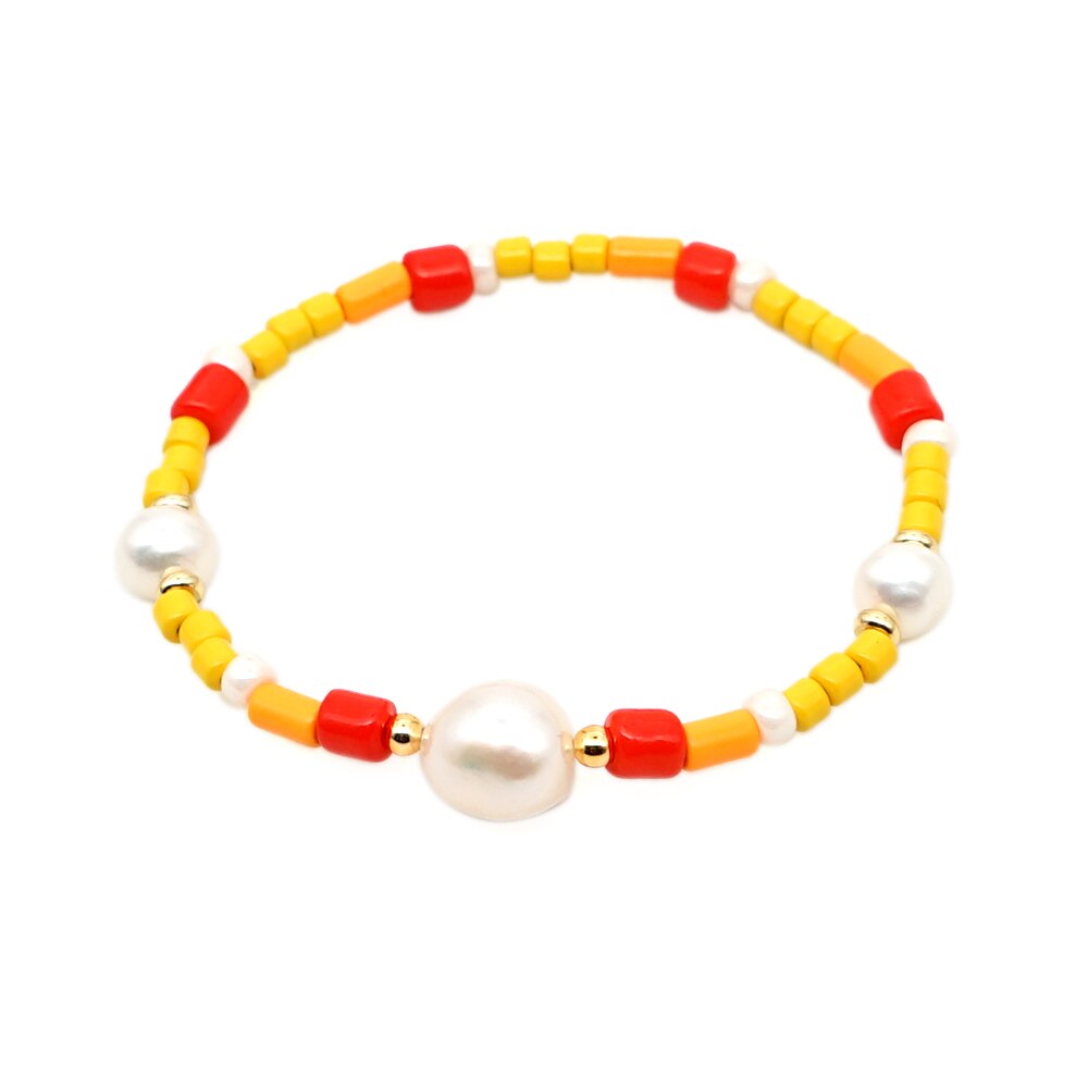 Shinus Bracelet Women Color Enamel Tile Beads Fresh Water Pearl Bracelets Pulseras Mujer Summer Armband Multicolor Chic Jewelry: RO-B200053A