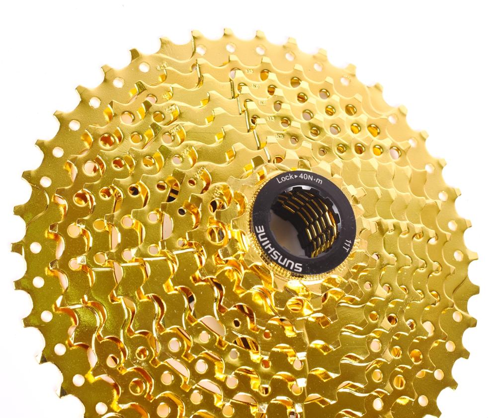 SUNSHINE-SZ 9 Speed Cassette 11-50T 11-42T Gold Mountain Bike WideRatio MTB Bicycle 9S Freewheel Compatible with M430 M4000 M590