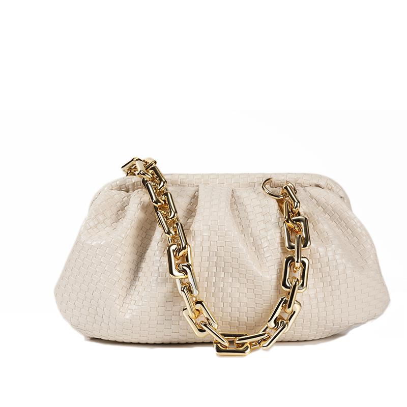 Bolso para mujer, bolsa nube de cuero suave, bolso de hombro individual, Slant Dumpling, bolso de mano, bolsos de día, bandolera: woven beige