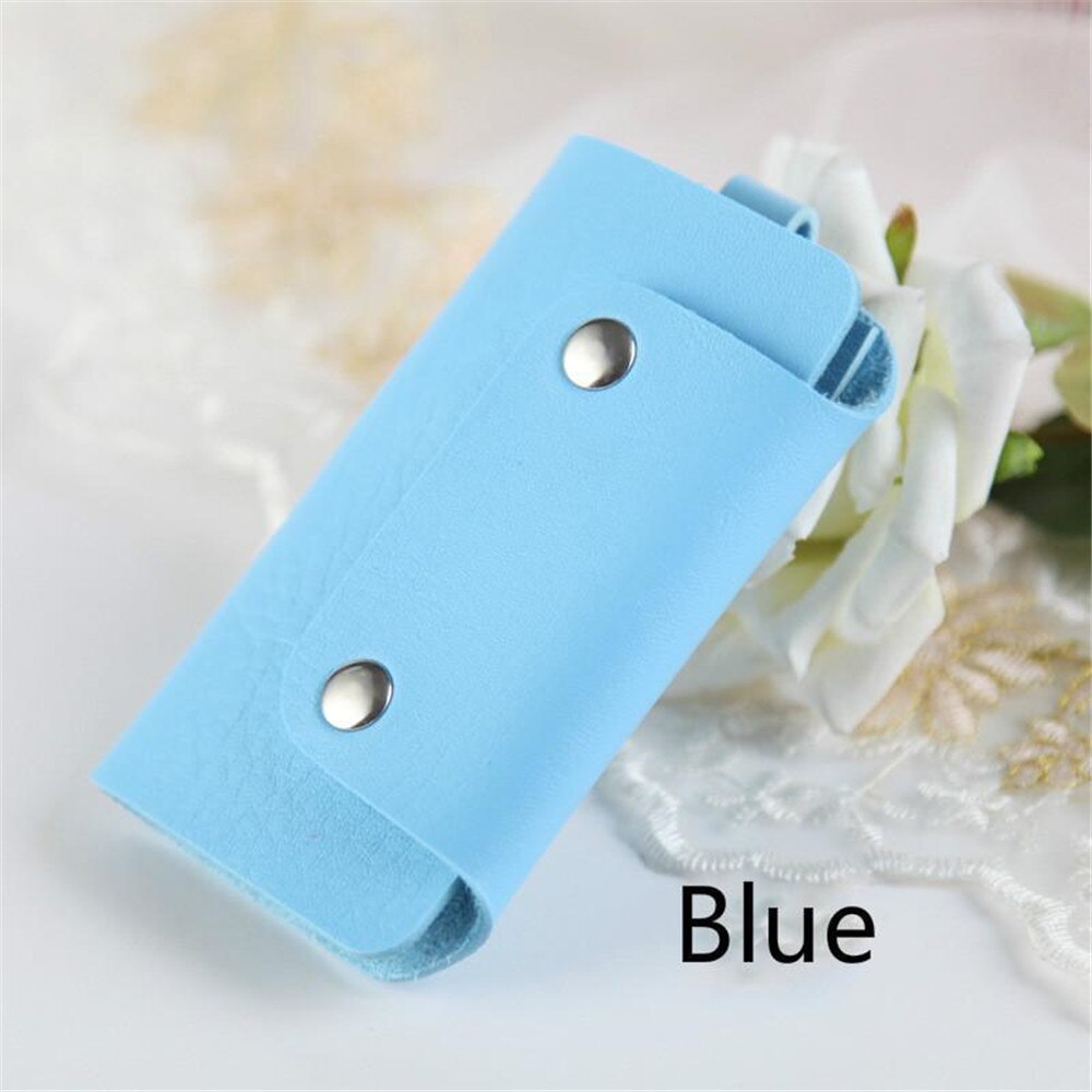 Offre spéciale en cuir PU gouvernante titulaires voiture porte-clés porte-clés sac étui portefeuille couverture boucle clé portefeuille étui voiture porte-clés: Bleu