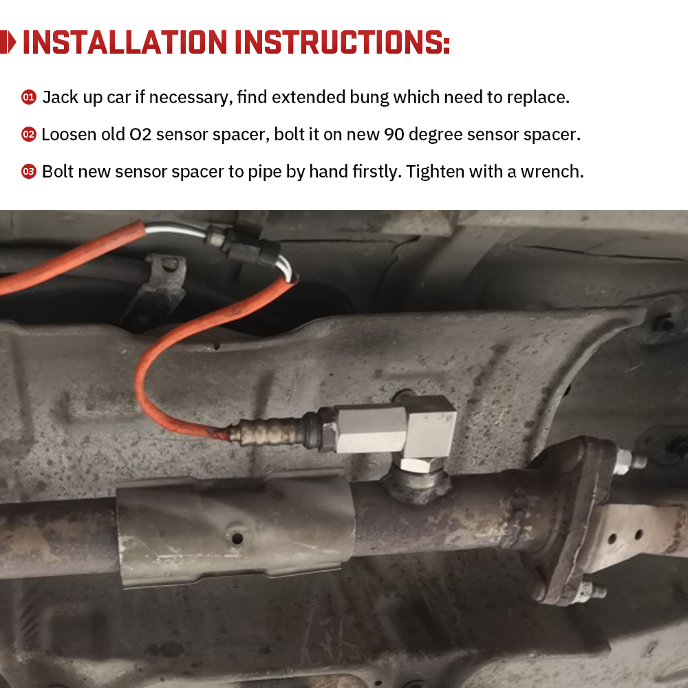 PQY - Universal Oxygen Sensor Extender 90 Degree 02 Bung Extension Catalytic Converter O2 Oxygen Sensor Spacer PQY-OSE02