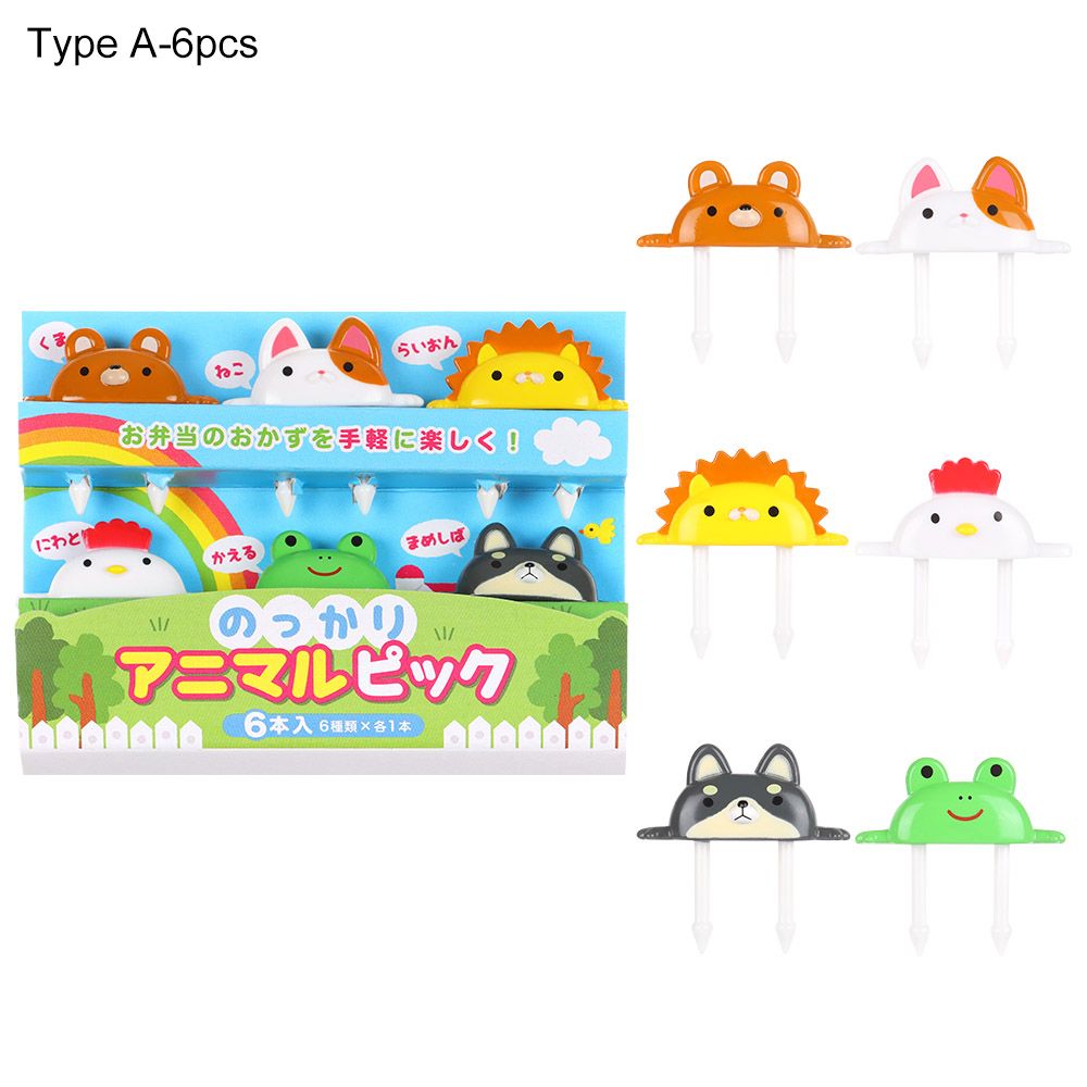 Children Cartoon Fruit Fork Plastic Animal Fruit Fork Picks Mini Snack Cake Dessert Pick Toothpick Bento Lunches Party Decor: A-Type A-6pcs