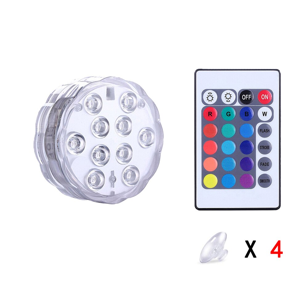 10 Led Submersible Lights IP68 Waterproof Remote Controlled RGB Battery Operated Underwater Night Lamp for Party Decoration: 1 controller 1 Lamp