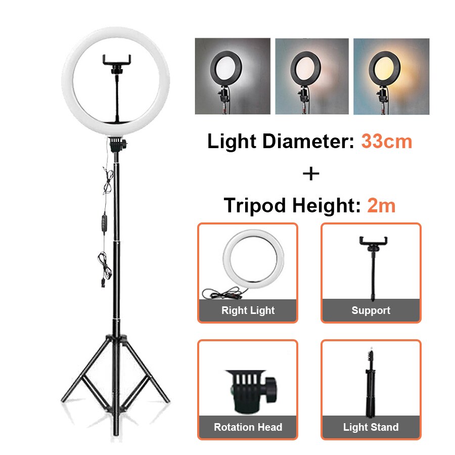 Mamen 33/26cm ringlamp met standaard voor telefoon, dimbare led selfie ringlamp met statief, usb selfie licht fotografie ringlamp