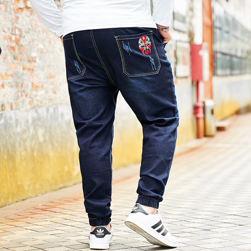 5XL 8XL Plus size Stretch Men&#39;s Jeans Trend Elastic waist Harem Pants Brand Blue Distressed Casual Denim Trousers