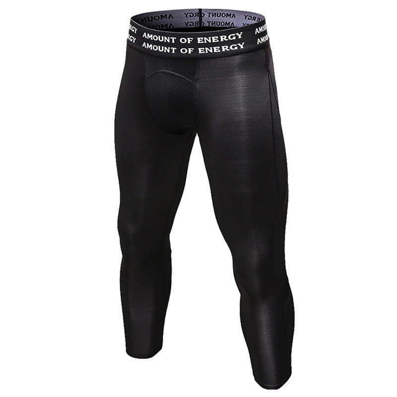 Mallas transpirables para gimnasio y Fitness 3/4, mallas deportivas de compresión, pantalones deportivos para hombre, pantalones para correr, secado rápido, ropa deportiva: black / Asian size XL