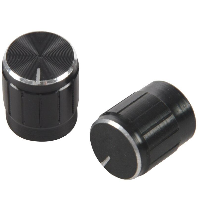 2 st halkfria räfflade handtag potentiometer rattar lock 6mm dia hål svart