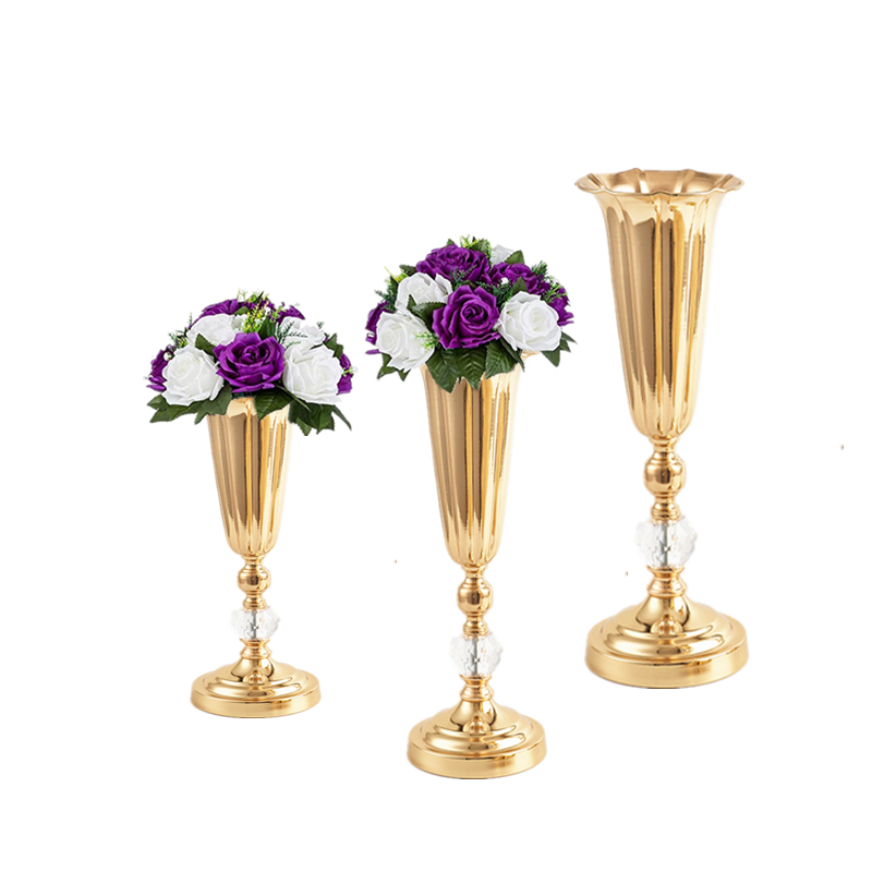Jarrones de flores de Metal, accesorios de boda, candelabro de hierro chapado en oro, decoración del hogar de boda