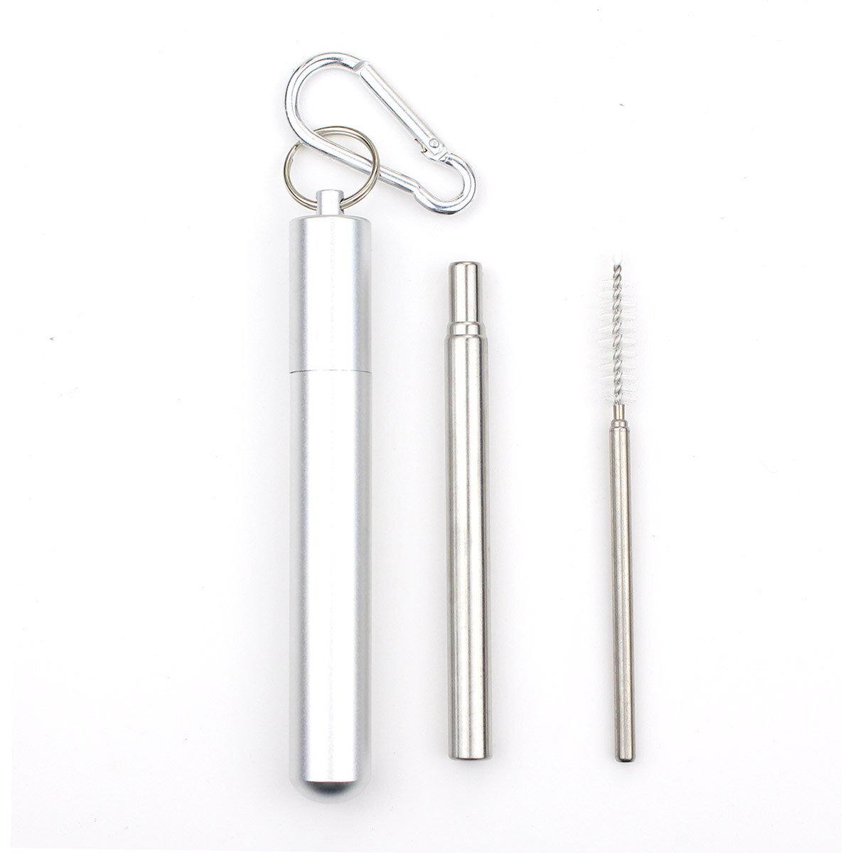 10Set Portable Stainless Steel Telescopic Drinking Straw For Travel Reusable Collapsible Metal Straw With Case And Brush: Silver yuan