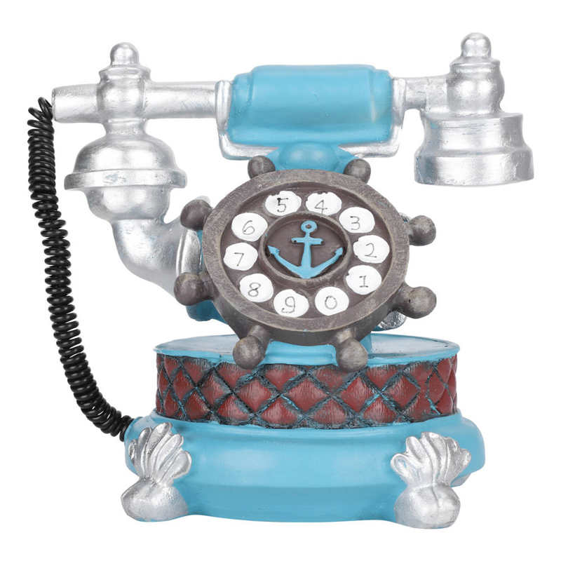 antique Antique Telephone Ornaments Retro Phone Shape Piggy Bank Home Resin Decoration garden decoration: Blue