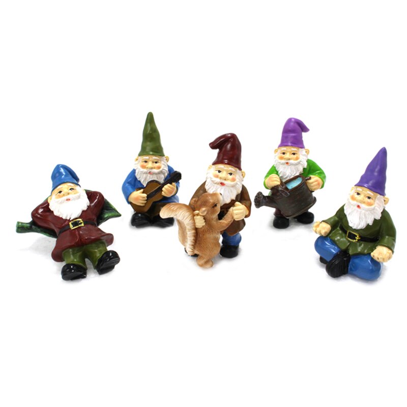 5Pcs Garden Statue Resin Dwarf Sculpture Poted Plants Ornaments Lawn Garden Decoration Mini Figurines Craft Decor Party
