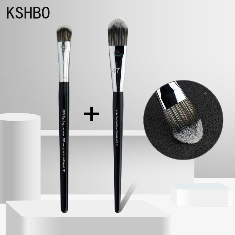 KSHBO 2 unids/set herramientas de maquillaje de belleza brocha para base 47 cabezal de escoba Base líquida reparación de sombra para mujeres brochas para Base facial: Blanco