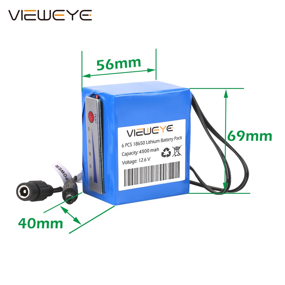 ViewEye Original 12V 4500mAh/6400mAh Indicator Lithium Battery pack for Fish Finder Underwater Fishing Video Camera