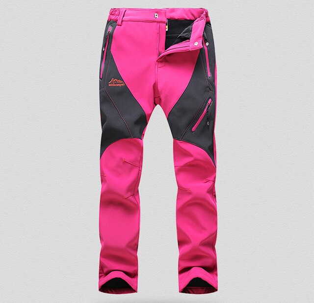 Pantalon surdimensionné pour femme, imperméable, respirant, pour l'hiver, pour randonnée, Ski, Camping, escalade, Softshell, M-4XL: Women Pink Winter / L Asia size
