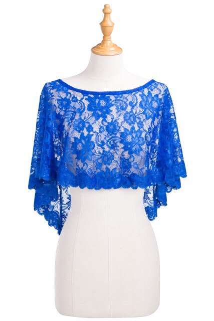 été dentelle mariée mariage boléro mariée opéra soirée fête de bal Costume Capes bleu Royal rouge vestes foulard de tête pour femme: Royal Blue