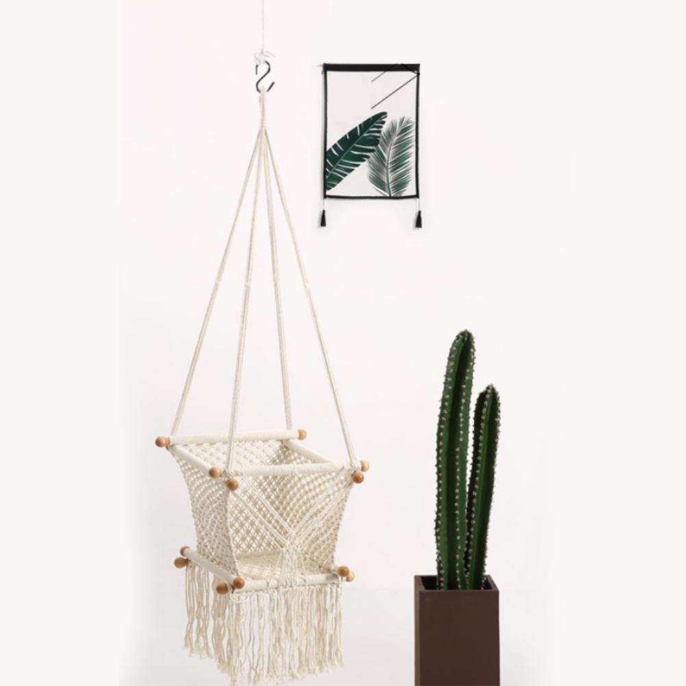 Nordic Cotton Rope Woven Swing Hanging Chair Hanging Basket Hanging Chair Solid Wood Home Children's Room Decoration
