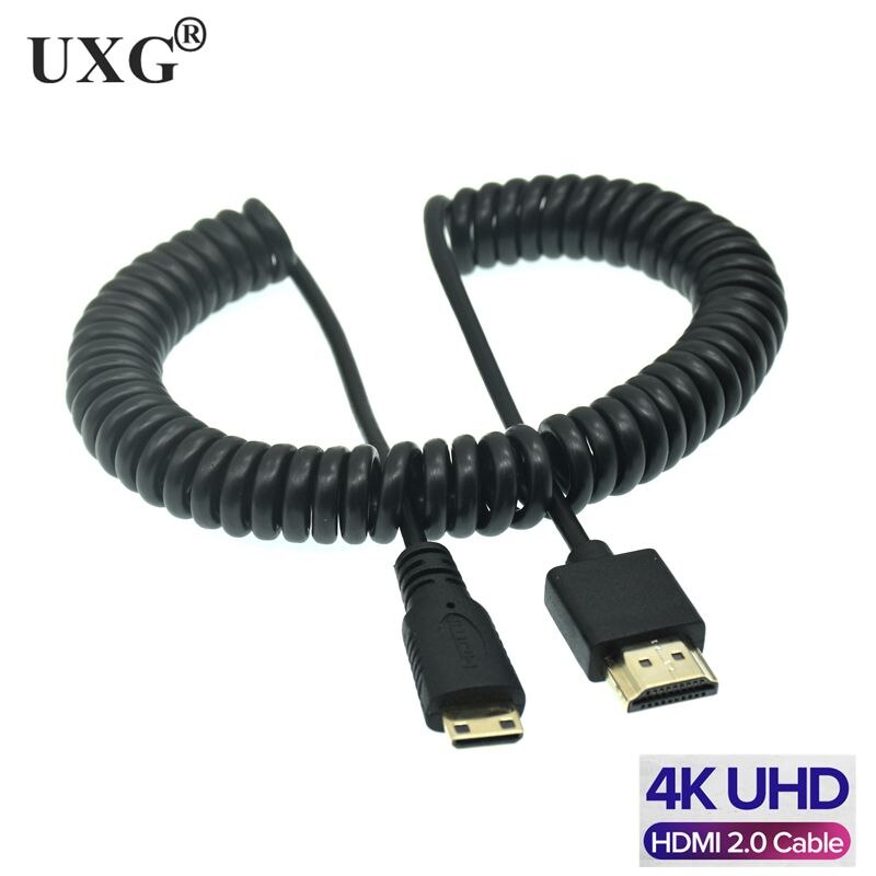 OD 3.0mm Mini-HD-to Coiled 4k Cable HDMI-2.0 To Micro HDMI-compatible Stretch Spring Curl Flexible Thin Cables 2k 4k Hd @60hz: 60cm to 220cm / 4K HDMI A-C