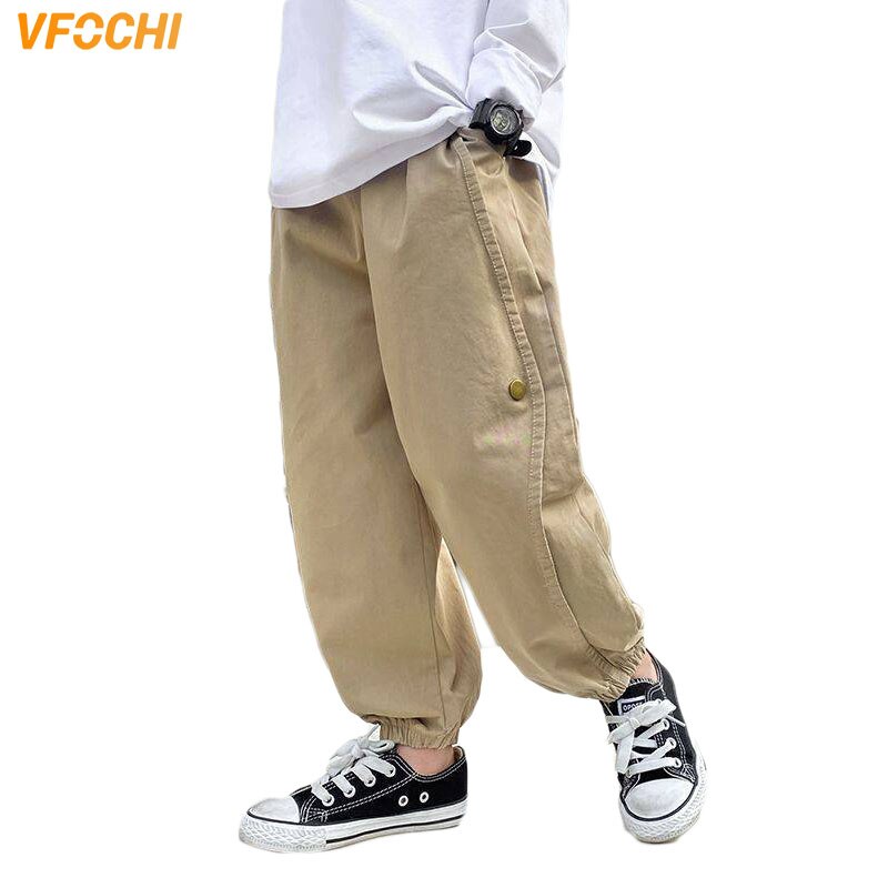 VFOCHI 2021 nuovissimo 4-14T pantaloni per ragazzi primavera autunno tinta unita pantaloni per bambini abbigliamento per adolescenti vita elastica pantaloni Cargo per ragazzo