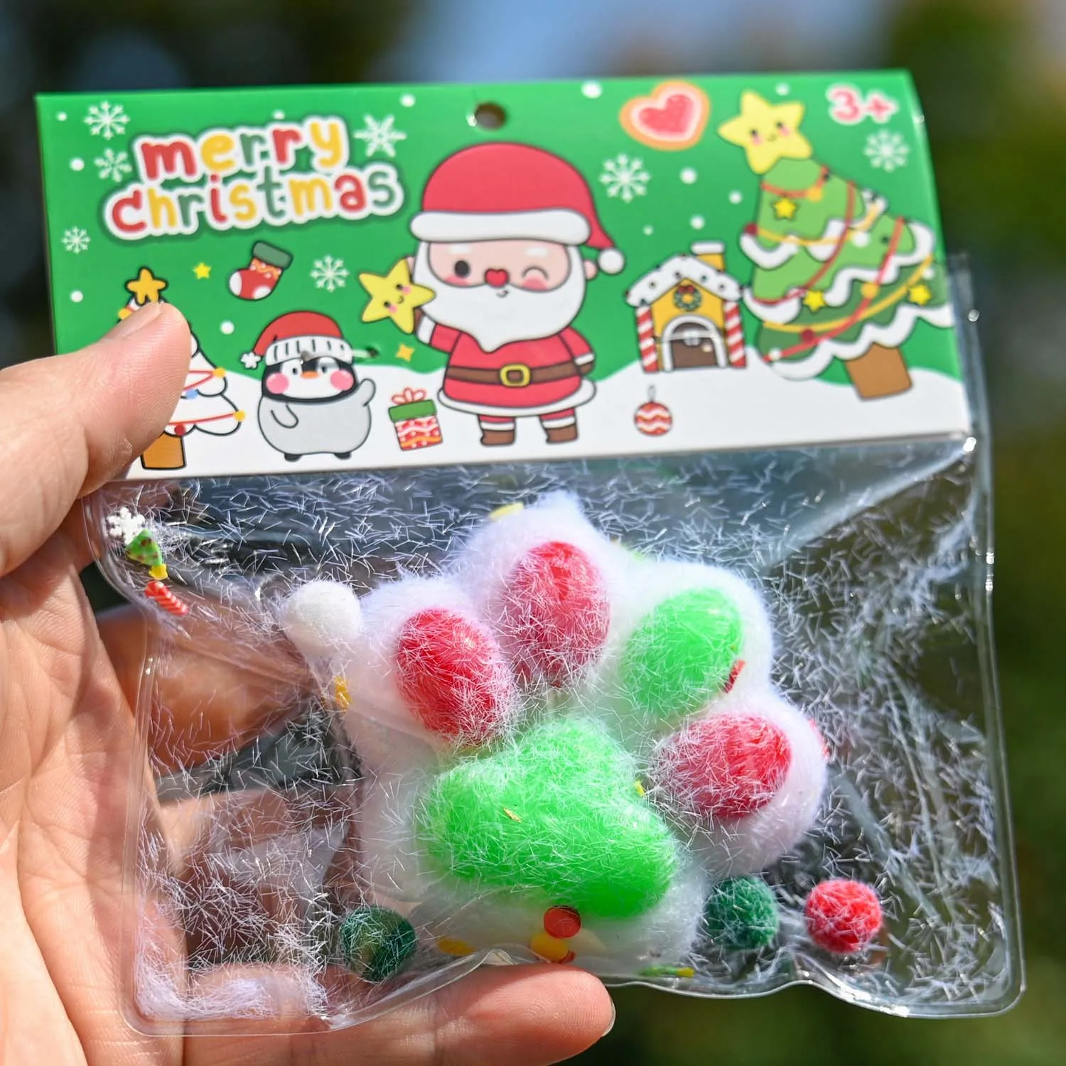 Pie antiestrés de Navidad, pie blando suave, pegajoso, alivio del estrés, juguetes relajantes, apretar, tabique, pata de gato, juguete de dibujos animados Kawaii: Gris claro