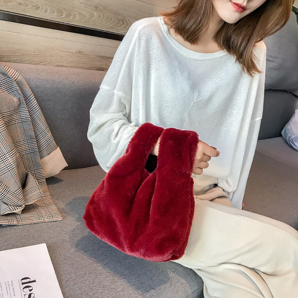 Women Handbag Bag Plush Casual Vest Bag Hand bag luxury handbags women bags bolsa feminina: RED