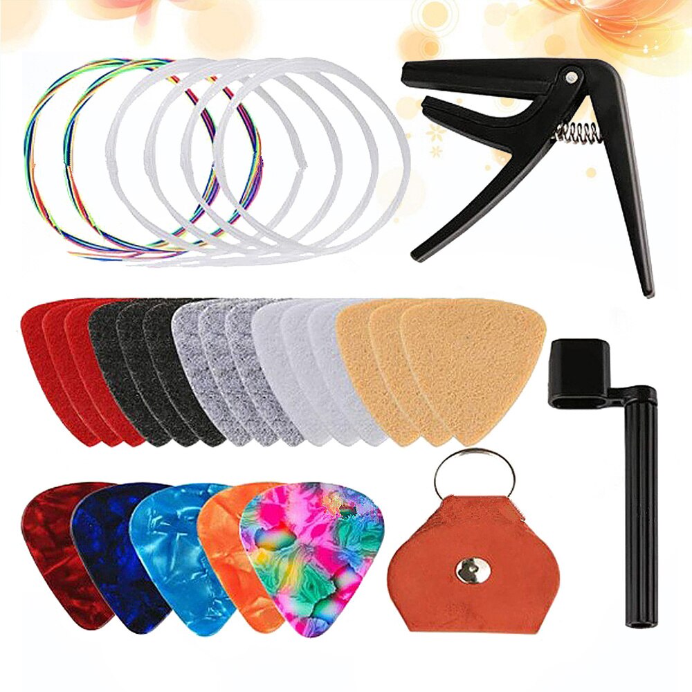 1 ensemble ukulélé cordes coloré Durable porte-crochets Capo enrouleur pics pour ukulélé guitare