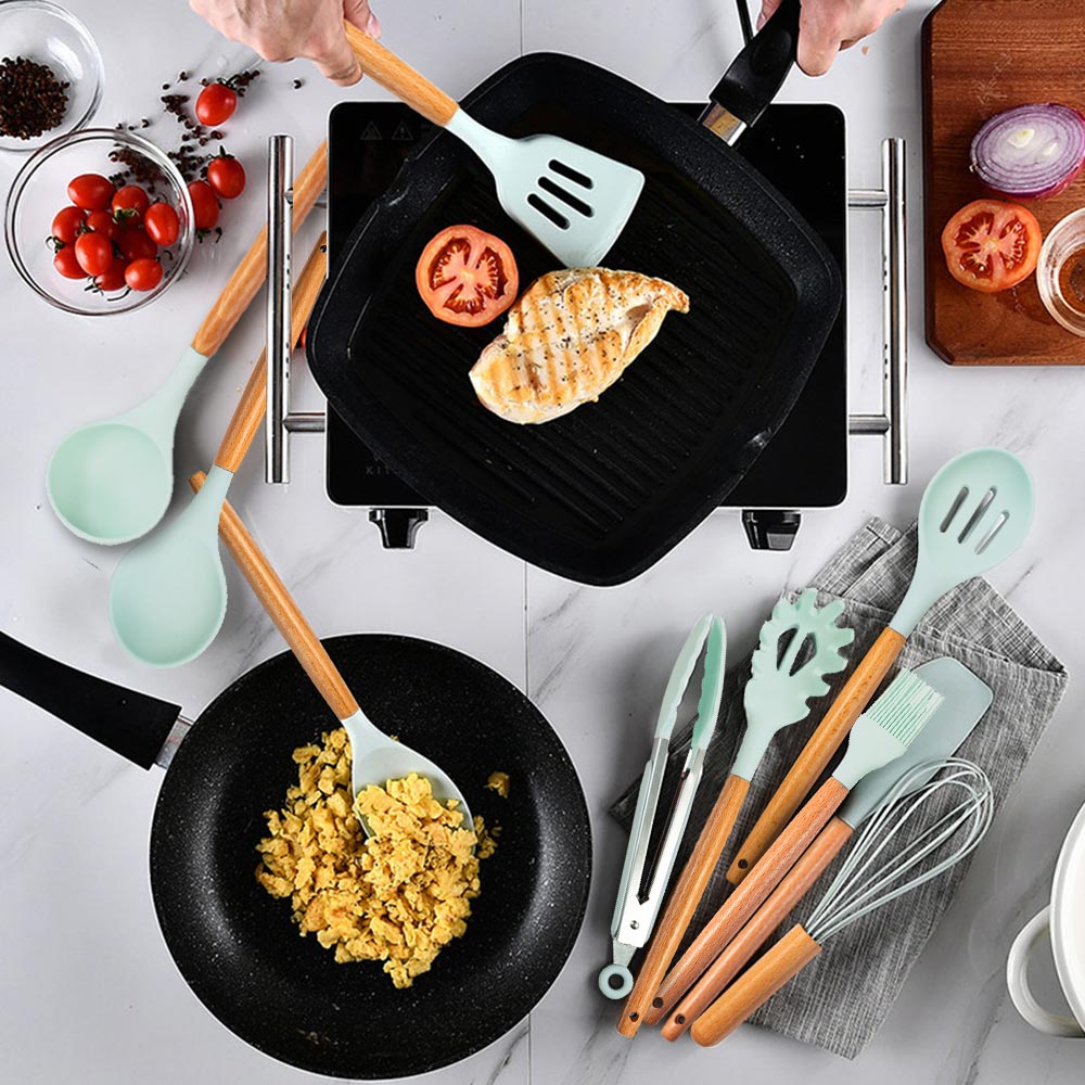 Cooking Tools Set Premium Silicone Kitchen Cooking Utensils Set With Storage Box Turner Tongs Spatula Spoon Turner 8 or 11pcs