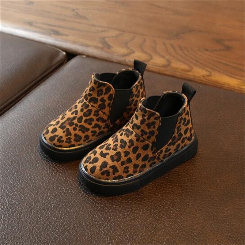 Bottines simples pour enfants | Collection automne hiver, imprimé léopard, bottines pour garçons et filles, bottines antidérapantes en molleton fin, Botas de cheville imperméables pour enfants