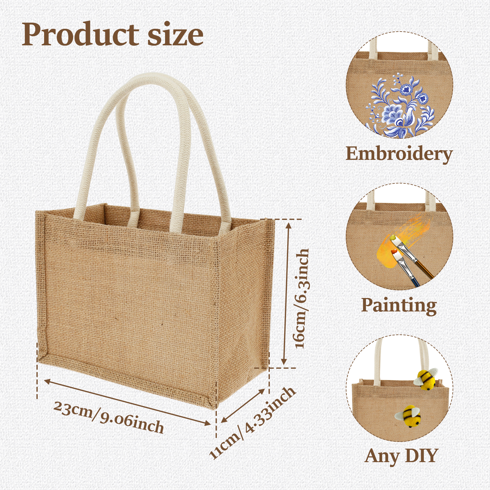 Burlap Tote Bags Mini Burlap Beach Bags Portable Jute Tote Bag Multipurpose Burlap Hand Bags for Shopping Trips Beach School