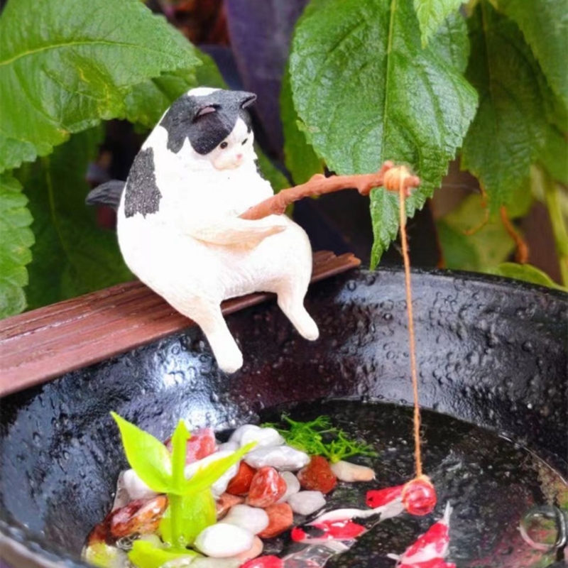 Vissen Kat Ornamenten Aquarium Landschapsarchitectuur Aquarium Decoratie Mini Kat Standbeeld Aquarium Accessoires Huishoudelijke Benodigdheden