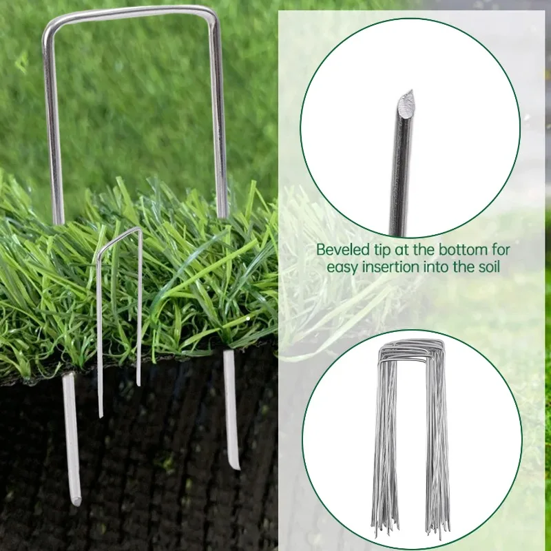Piquets de jardin en forme de U en acier galvanisé, pointes de paysage robustes, agrafes pour tube de clôture pour maintenir les pelouses, barrière, clous au sol