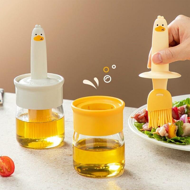 Botella de aceite de pato bonita para cocina, contenedor de aceite de silicona con cepillo, botella dispensadora de aceite, cepillo para hornear, utensilio de cocina