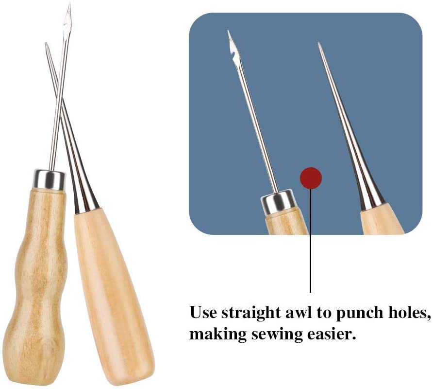 KAOBUY-Juego de Herramientas de costura para artesanía de cuero, con agujas de coser a mano, punzón, dedal, hilo encerado, remaches de costura para costura de cuero DIY