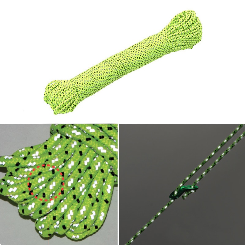 5 10 20 Meter 2.5mm Reflective Tent Rope Fluorescent Guy Line Reflect Camping Rope 550LB Parachute Cords Tent Accessory