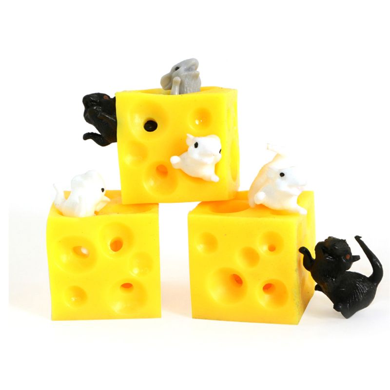 Mouse and Cheese Toy Sloth Hide and Seek Stress Relief Toy 2 Squish Figures And Cheese Block Stress Busting Fidget Toys