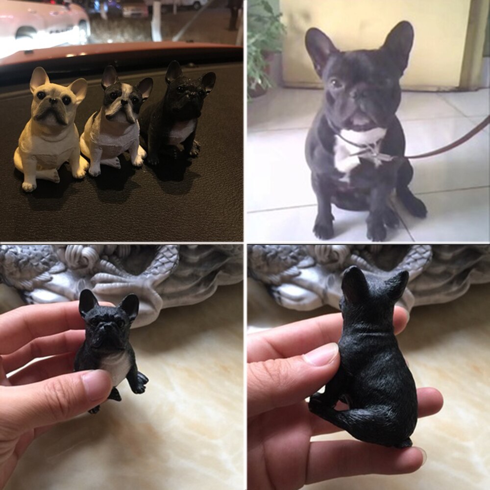 Bil ornament personlighed harpiks mini fransk bulldog dekoration hjem bil interiør imitation hund håndværk indretning tilbehør