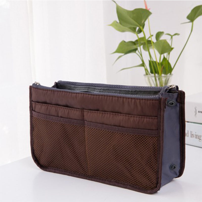 Travel Organizer Insert Bag Women Nylon Organizer Handbag Purse Large Lady Makeup Cosmetic Bag Female Wash Bag: Coffee