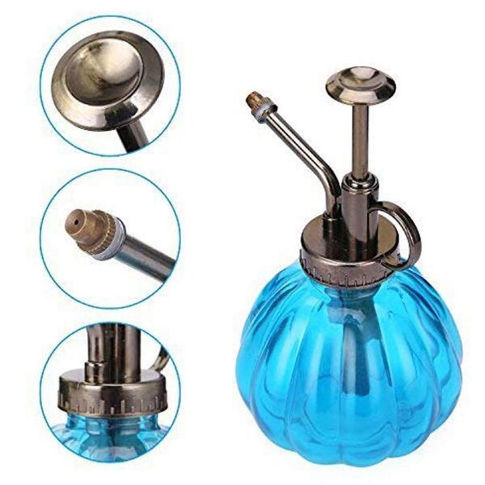 Retro glazen spuitfles, planten, bloemen, waterkan, tuinsproeier, pomp, mist, gieter, pot