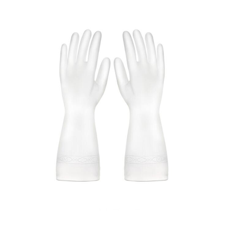 Guantes de goma para lavar platos de cocina, dibujos animados duraderos, limpieza del hogar, frutas y verduras, herramientas de accesorios de limpieza de baño: White / S