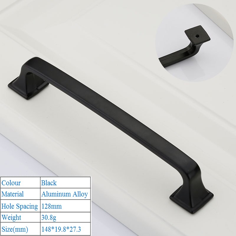 Zwarte Amerikaanse Aluminium Legering Deurgrepen Garderobe Lade Pull Keukenkast Knoppen Voor Meubels Handvat Hardware Accessoires: 9028-128mm