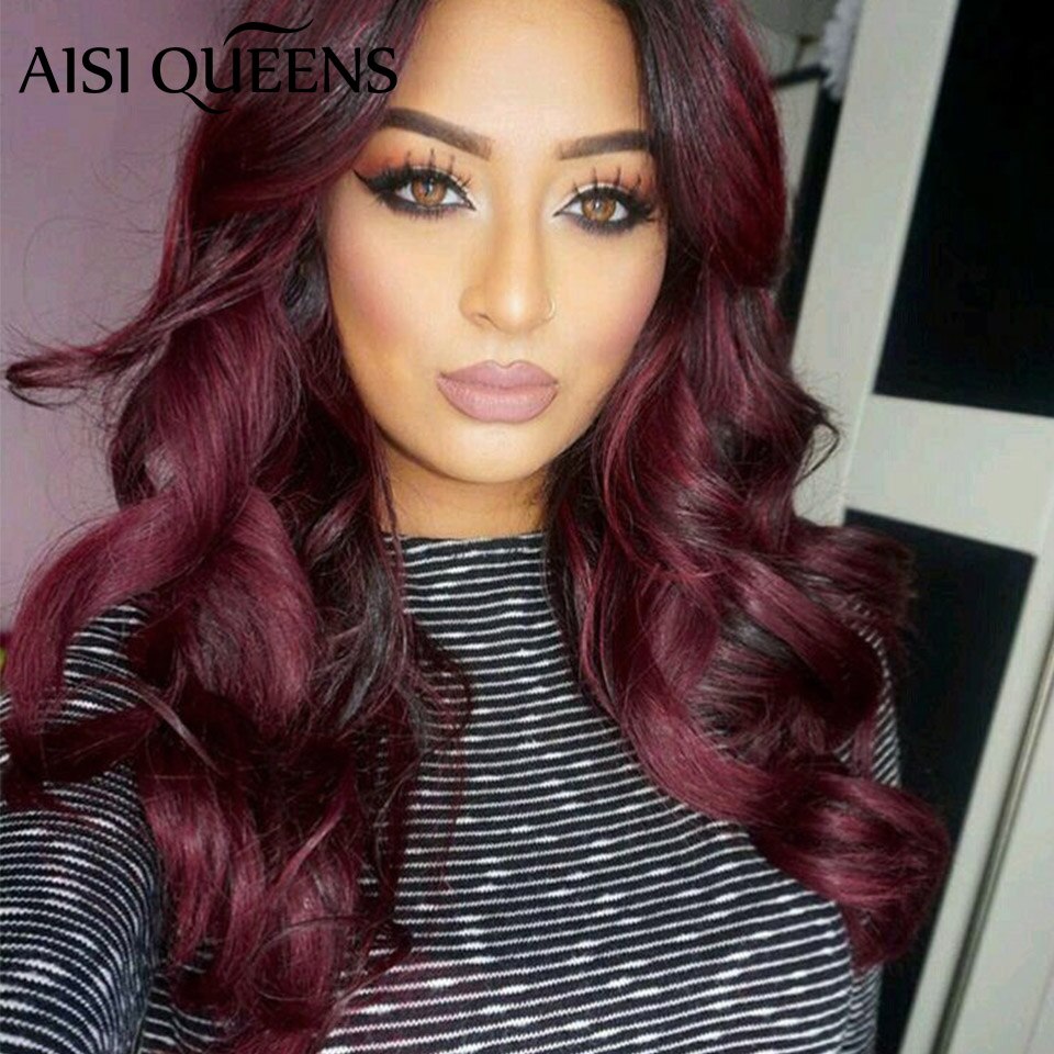 AISI królowe długie faliste koronkowe peruki dla kobiet wino czerwone czarne syntetyczne koronki przodu peruka częściowe naturalne codzienne włosy dla kobiet: R2-118